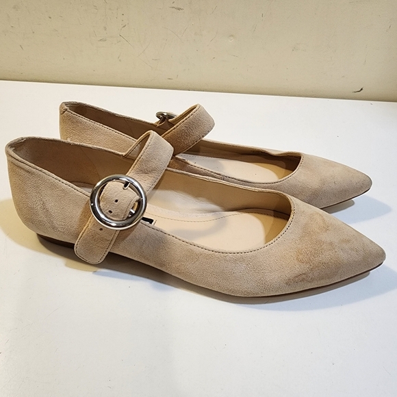 Nine West Chic Beige Mary Jane Leather Upper Flats with Buckle 6M - Picture 6 of 7